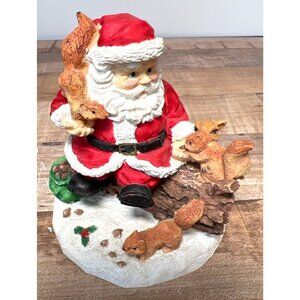 Vintage Santa Claus Figurine With Woodland Squirrels Christmas Collectible Decor